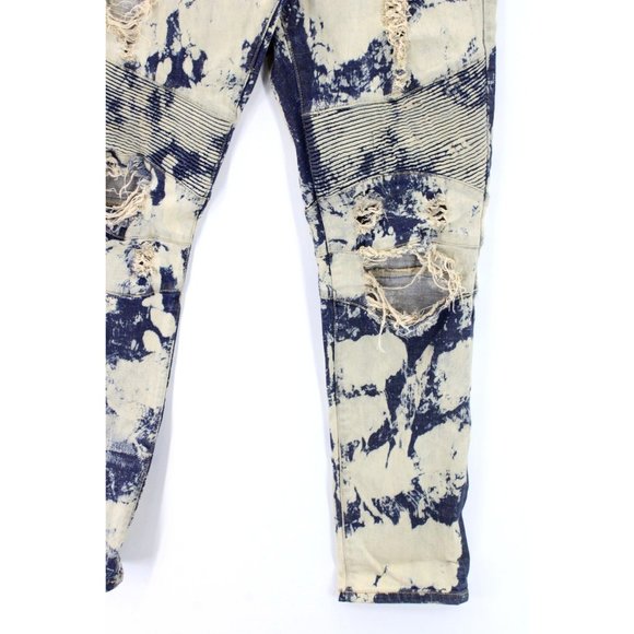 Crysp Denim Jeans Mens Blue Denim Acid Washed Rockstar Moto Distressed Size 38 - Picture 5 of 8